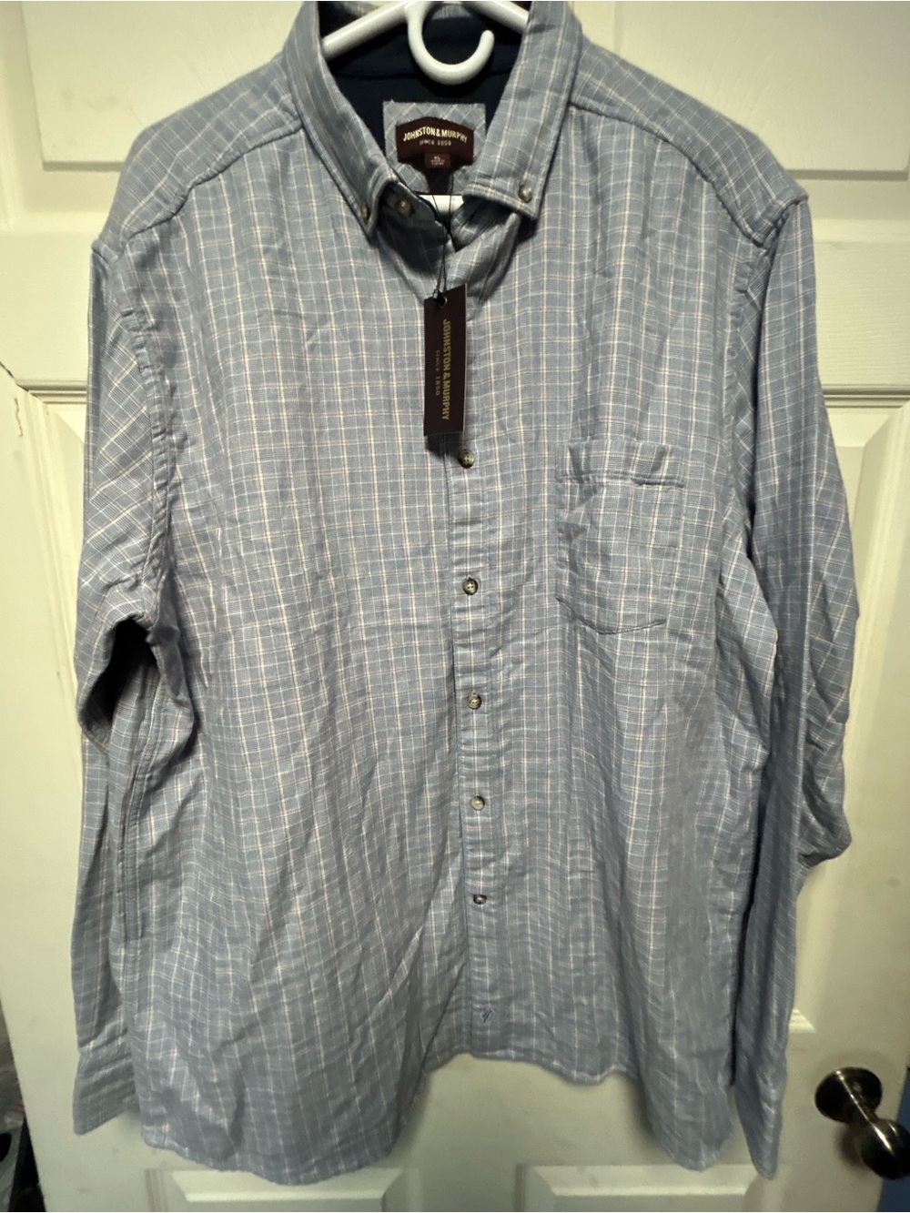 Johnston & Murphy Blue Plaid Double knit Casual Button-Down Shirt